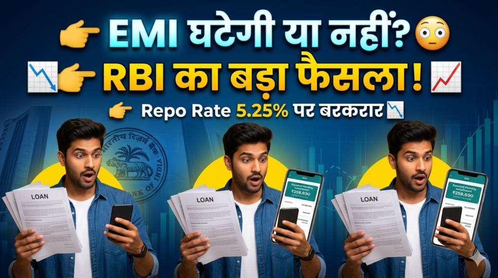 RBI repo rate 5.25 percent unchanged impact on EMI and loan interest rates in India RBI द्वारा रेपो रेट 5.25% पर स्थिर रखने का फैसला और इसका EMI व लोन पर असर