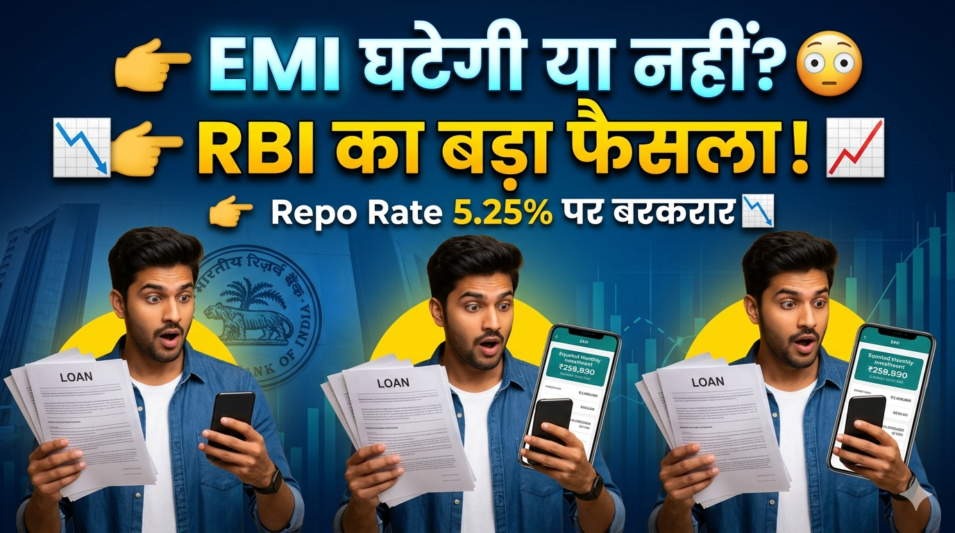 RBI repo rate 5.25 percent unchanged impact on EMI and loan interest rates in India RBI द्वारा रेपो रेट 5.25% पर स्थिर रखने का फैसला और इसका EMI व लोन पर असर