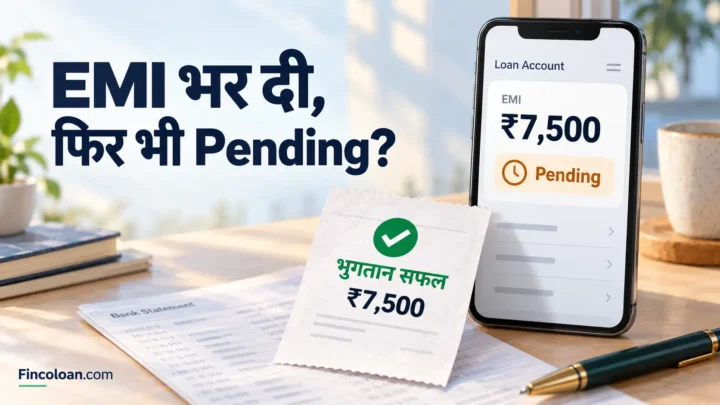₹7,500 की EMI के सफल भुगतान की रसीद और मोबाइल पर उसी किस्त का Pending स्टेटस।