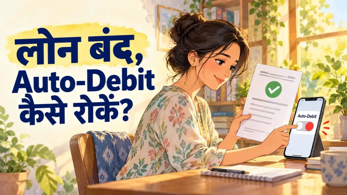 लोन बंद होने के बाद मोबाइल से Auto-Debit बंद करती महिला